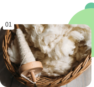 羊毛の商品写真と丸い装飾